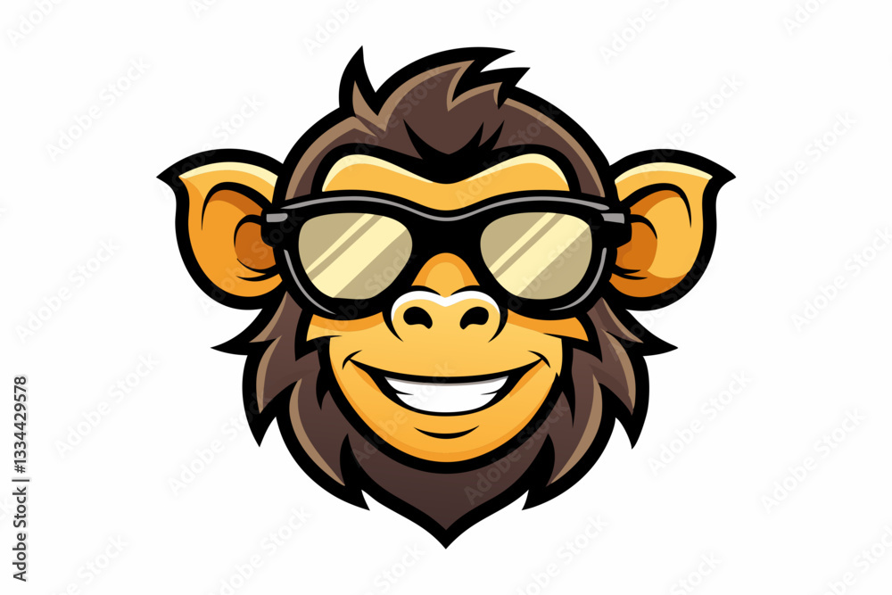 Naklejka premium funny monkey head with sunglasses logo vector