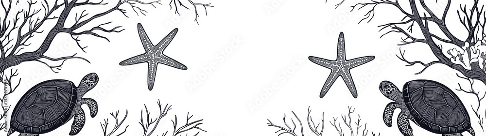 Obraz premium Coloring Book Designs Flower Sea Animal Isolated on White Background Beautiful Flower Sea Animal Illustration for Marine Art, Nature Lovers