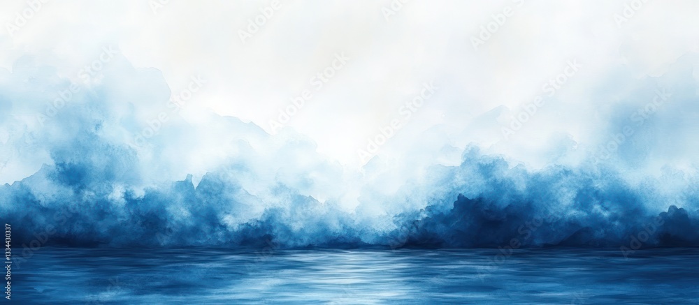 Fototapeta premium Soft Blue Abstract Watercolor Painting with Textures on White Paper Sky Clouds Splash Brush Stroke