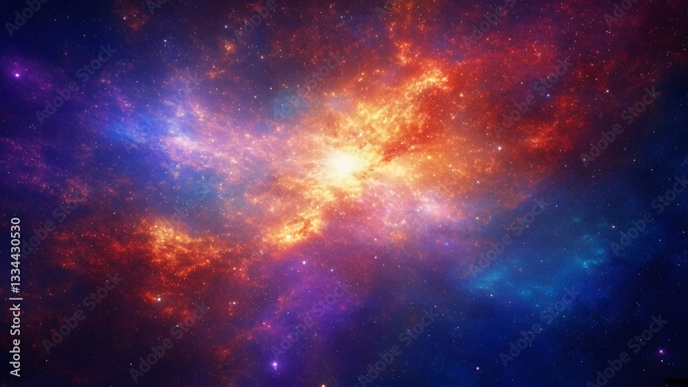 Fototapeta premium A colorful cosmic nebula with glowing gas clouds and distant galaxies