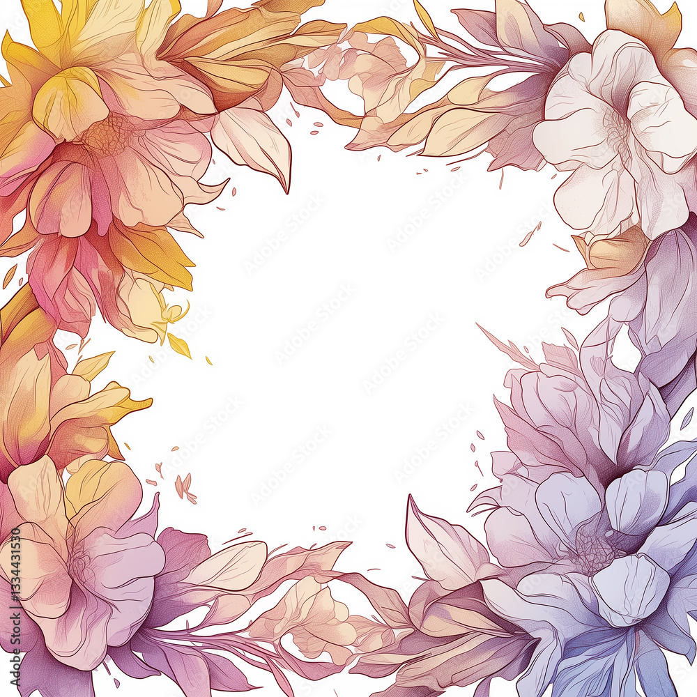 Obraz premium Elegant Floral Frame with Soft Gradient Colors – Delicate Botanical Background for Invitations and Designs