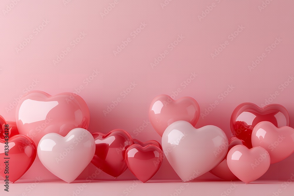 Romantic Pink and Red Heart Balloons Cluster Valentine s Day Background
