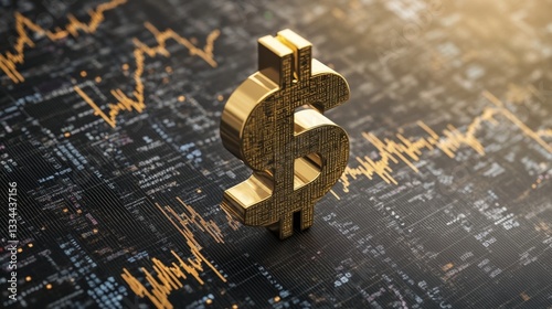 Golden currency symbol represents wealth city skyline gigapixel image urban environment aerial view financial concept photo