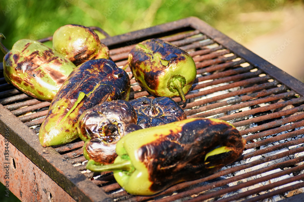 Fresh peppers from the garden roasted on the grill