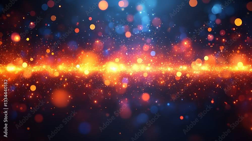Fototapeta premium Glowing orange and blue particles on dark background.
