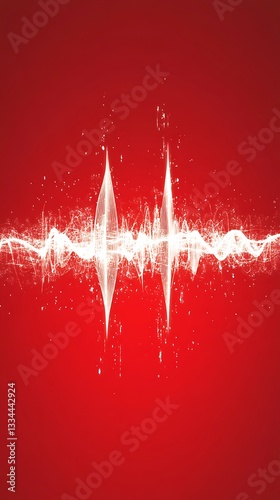 White Radio Frequency Waves on Red Background, Abstract Image, Texture, Pattern Background, Wallpaper, Cover and Screen of Smartphone, PC, Laptop, 9:16 and 16:9 Format