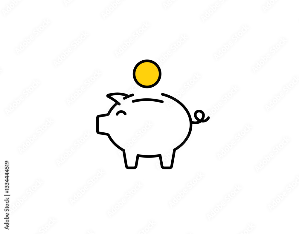 Simple piggy bank design with a single coin, symbolizing savings and financial security. Simple piggy bank design with a single coin, symbolizing savings and financial security.