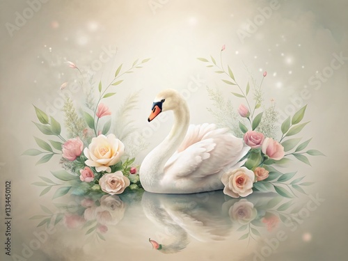 Wallpaper Mural Elegant Swan Watercolor Portrait with Floral Wreath - Minimalist Nature Illustration Torontodigital.ca