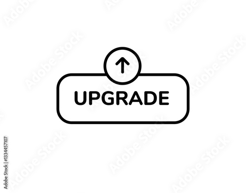 A black button labeled upgrade with an upward arrow icon. Represents progress, enhancement, or software update