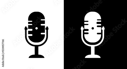 Microphone Icon: A sleek, minimalist microphone icon, presented in both black and white, symbolizes sound, recording, and communication with a modern aesthetic.