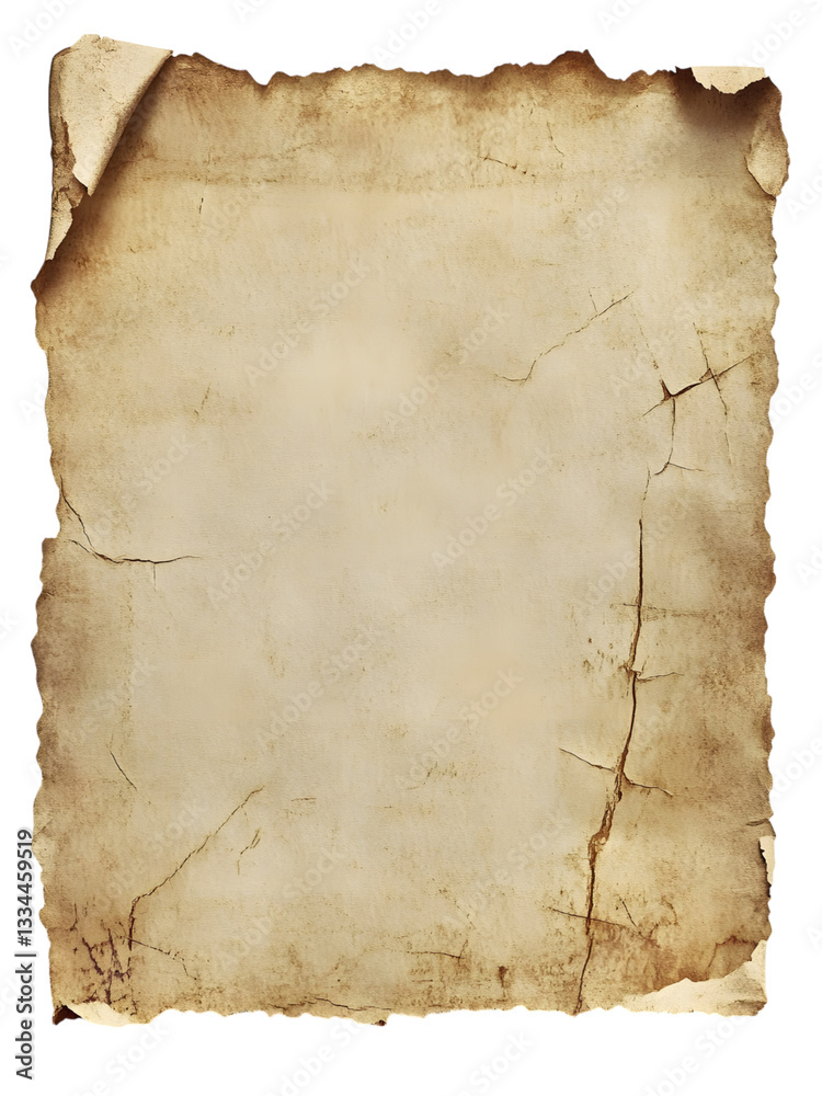 This image portrays a distressed, aged piece of paper with cracks, tears, and curled edges, suitable for backgrounds. This image portrays a distressed, aged piece of paper with cracks, tears, and curled edges, suitable for backgrounds.