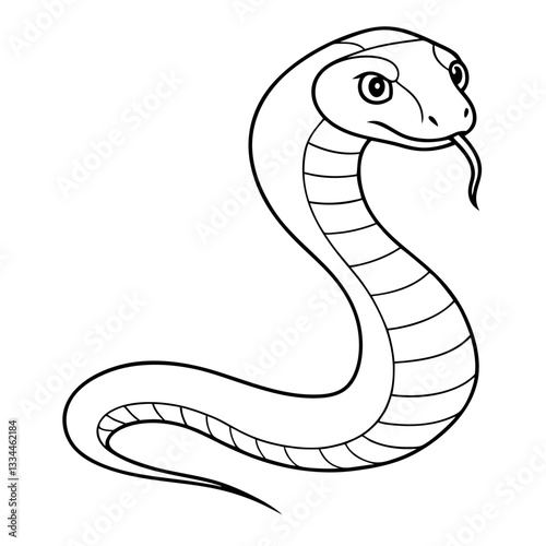 a cartoon illustration of a snake, with black outline. The snake has its tongue out, and appears to be looking at something with curiosity