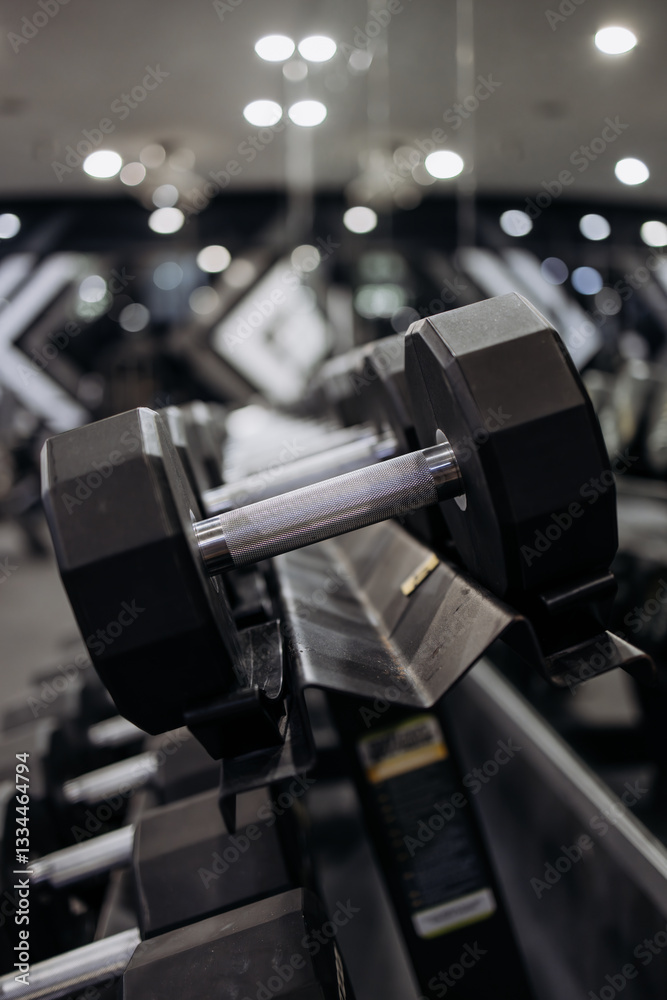 Naklejka premium Gym to emphasis and focus on dumbbells. Concept of professional training, sport and motivation.