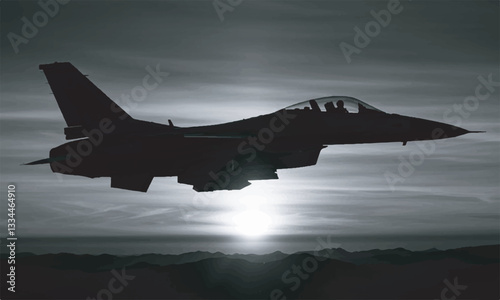 Vector Silhouette of Fighter Jet F-16 – Military Aircraft Illustration