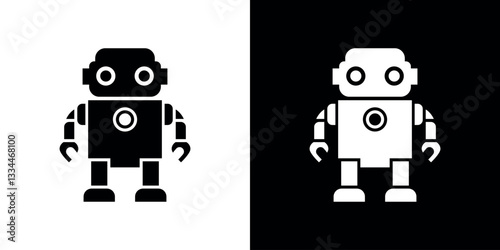 Black and White Retro Robot Icon Design in Split Background Layout
