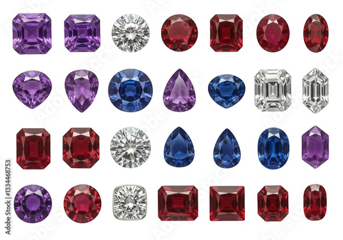 Gemstones isolated on a transparent background