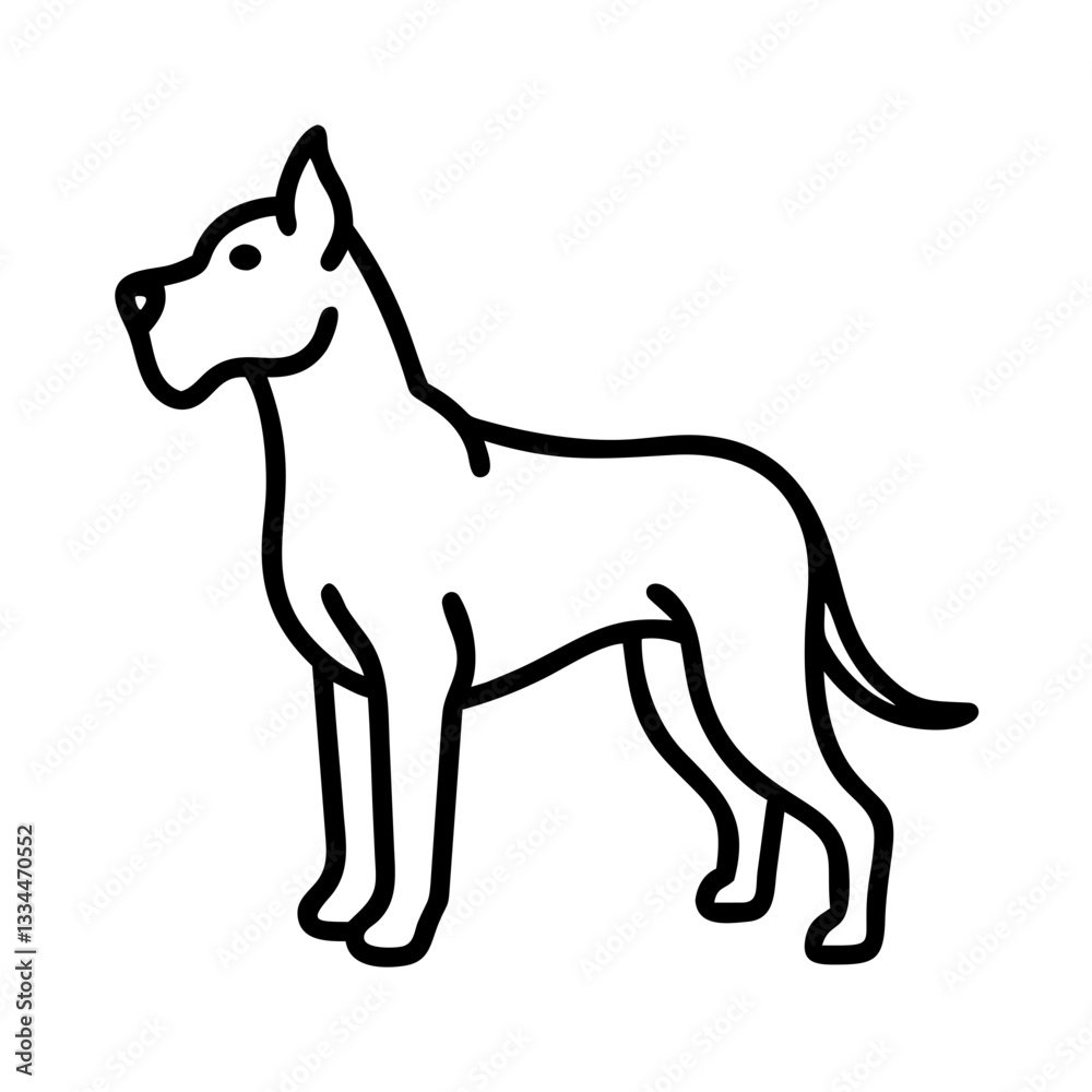 Fototapeta premium a line art illustration of a majestic Great Dane dog. The dog is shown standing with its side facing the viewer, with a confident posture.