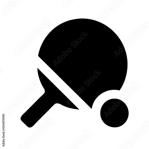 Black table tennis paddle and ball silhouette on white background for sport and recreation concept