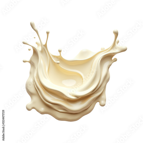 Cream liquid splash, dynamically twisting fluid art. Abstract, elegant design element. Vanilla cream splash isolated on transparent background. Food, cosmetic, beauty, dairy use.