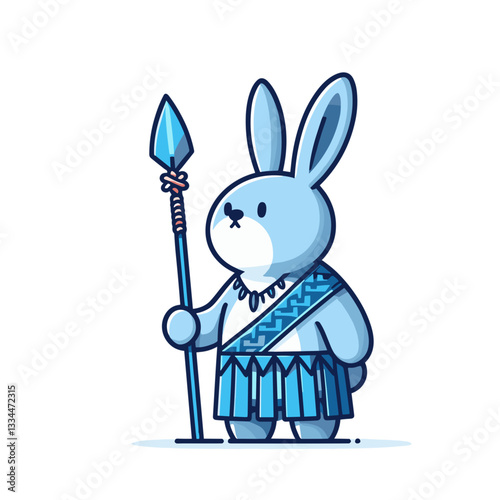 Royal guard bunny with spear in blue ceremonial armor. Vector illustration ideal for fantasy kingdoms, royal protection, and mythical warrior concepts.