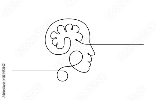Human brain continuous one line drawing.