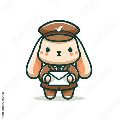 Mailman bunny in uniform delivering letter. Vector illustration for postal service and message delivery concepts.