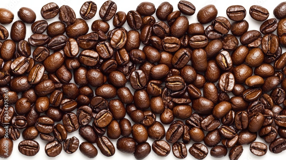 Obraz premium A high-quality close-up of freshly roasted coffee beans displaying their deep brown color and gloss