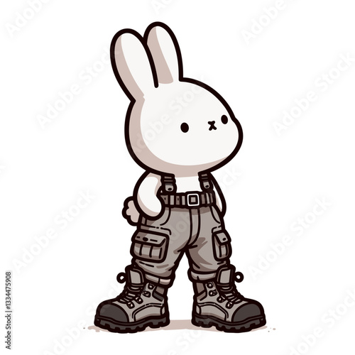 Military bunny in tactical gear with utility belt on transparent background. Vector illustration perfect for defense themes, strategic operations, or security service conceptual designs.