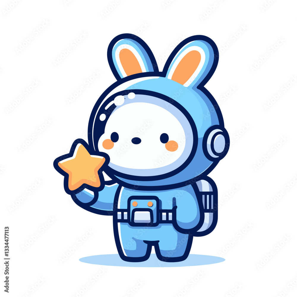 Astronaut bunny with star in blue space suit. Vector illustration for cosmic exploration and children's sci-fi stories. Astronaut bunny with star in blue space suit. Vector illustration for cosmic exploration and children's sci-fi stories.