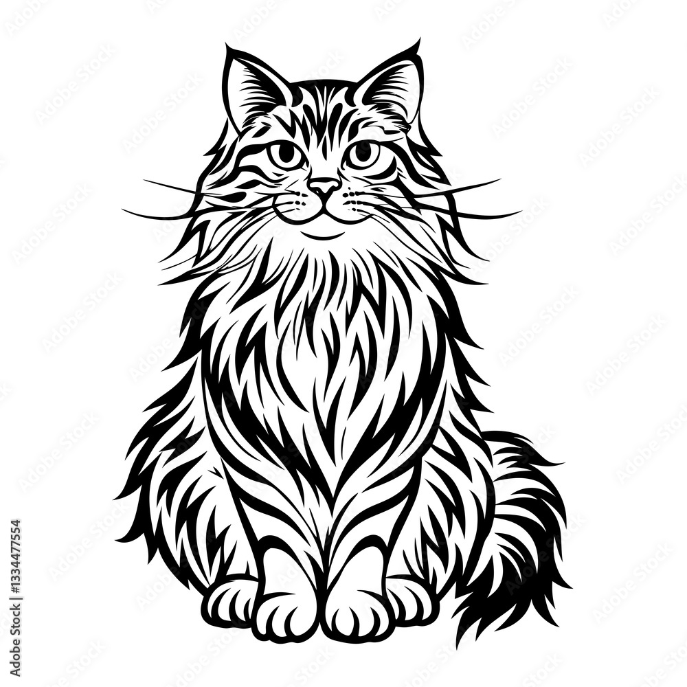 Fototapeta premium a detailed illustration of a fluffy cat sitting
