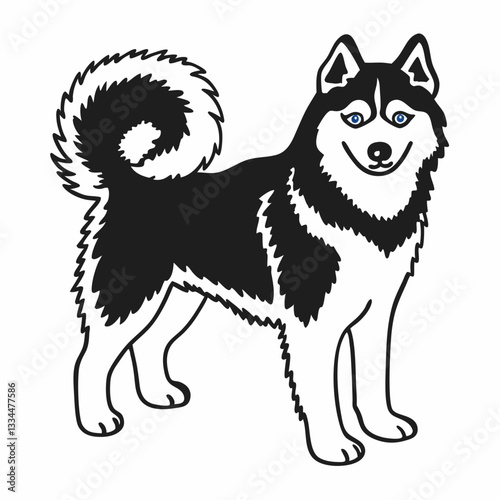 a Siberian husky dog illustration with a happy and friendly expression