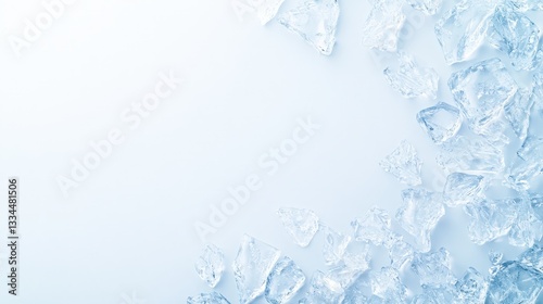 A close-up of ice cubes scattered on a light surface, creating a refreshing and cool atmosphere.