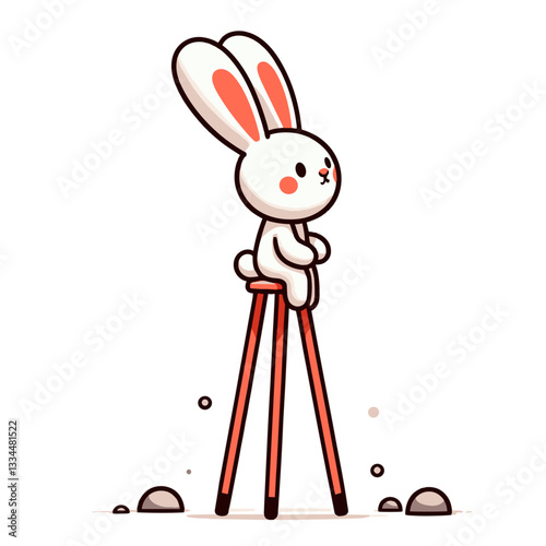 Surveyor bunny on stilts with measuring equipment. Vector illustration for construction planning and height measurement concepts.