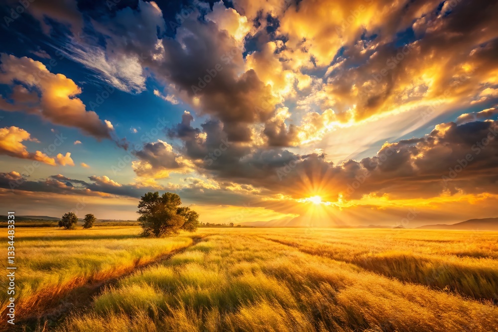 Obraz premium Golden Hour Open Space: Warm Tones Landscape Photography