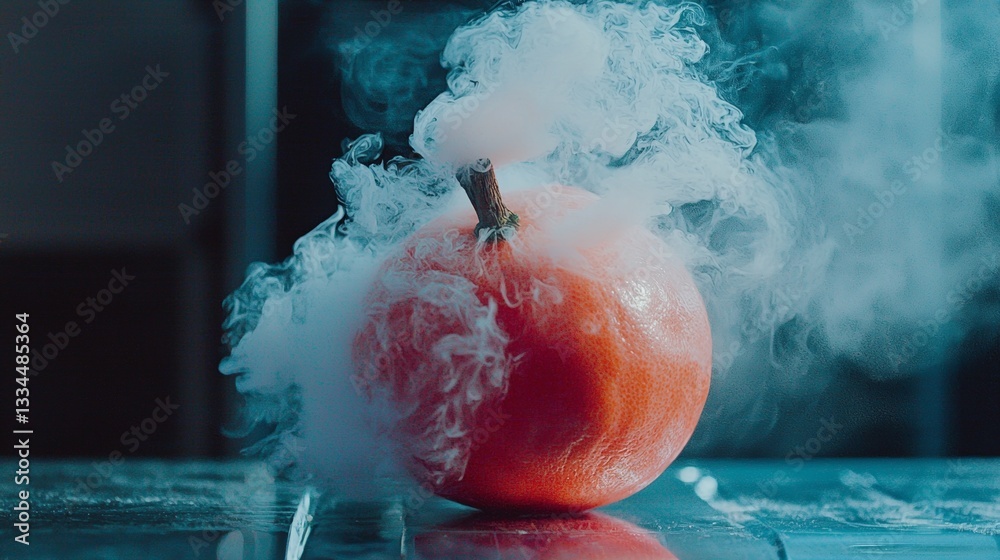 Fototapeta premium Surreal frozen pomegranate with icy smoke