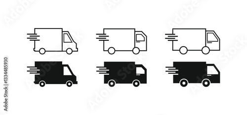 Fast moving shipping delivery truck line art vector icon for transportation apps and websites. Truck icon. Fast shipping delivery truck outline icon in flat style.