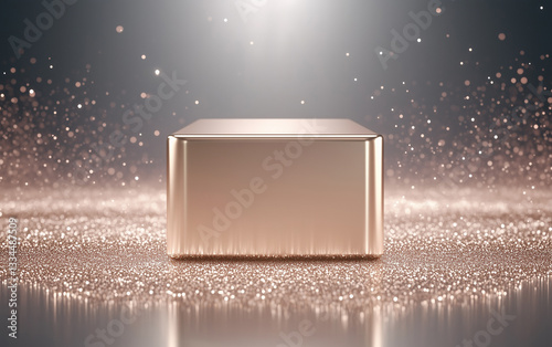 Rose Gold Podium with Glittering Background, Product Display Platform, Luxury Presentation Stage