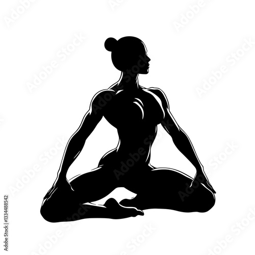 Strong female gymnast sitting in meditation pose silhouette