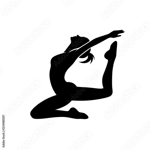 Flexible female gymnast performing elegant pose silhouette