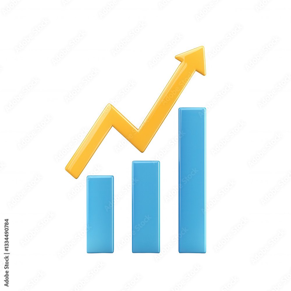Growth chart with ascending bars and arrow on a white isolated background Growth chart with ascending bars and arrow on a white isolated background