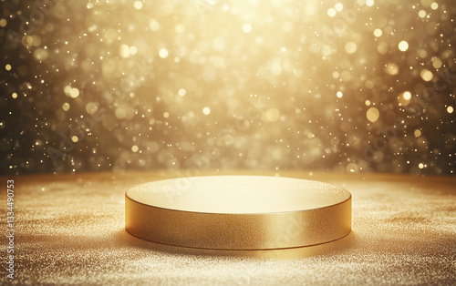 Golden Podium with Bokeh Lights Background for Product Display or Presentation