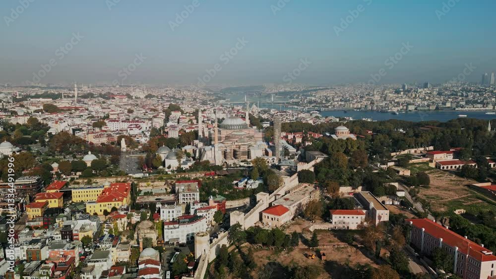 Aerial View of Hagia Sophia with Golden Horn and Greenery in Istanbul 4K Aerial View of Hagia Sophia with Golden Horn and Greenery in Istanbul 4K