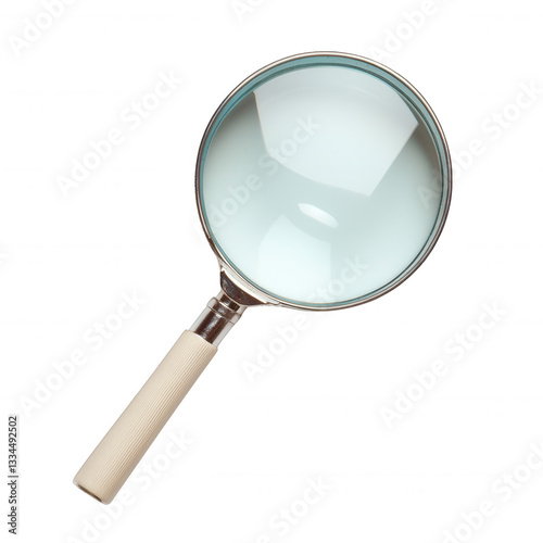 Magnifying glass on white isolated background for investigation and analysis.