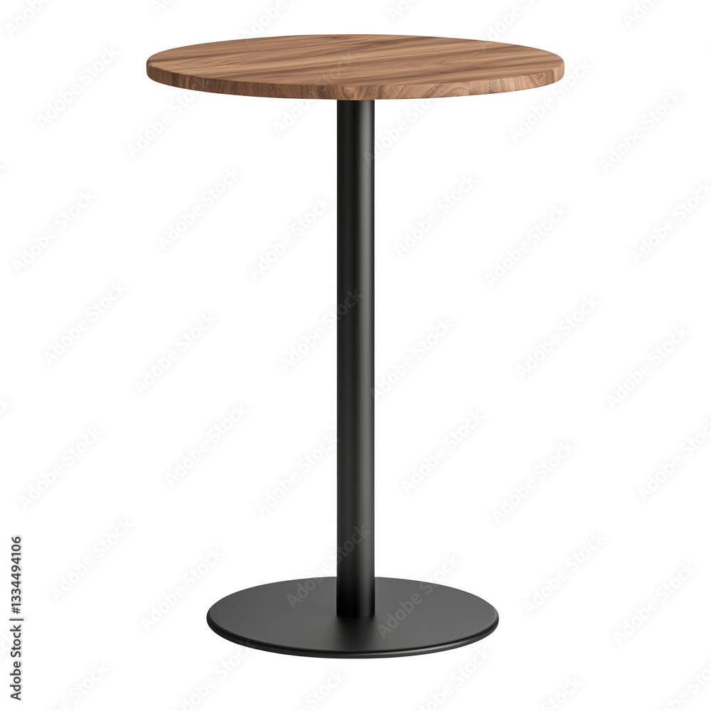 Modern wooden table with a sleek metal base on a white isolated background. Modern wooden table with a sleek metal base on a white isolated background.