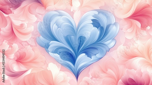 Abstract heart shape design in blue and pink colors, featuring soft, flowing textures and a romantic theme, perfect for love and Valentine s Day celebrations