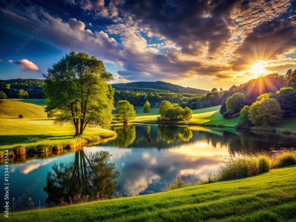 Fototapeta premium High Contrast Tranquil Landscape - Fresh Air, Low Light Photography