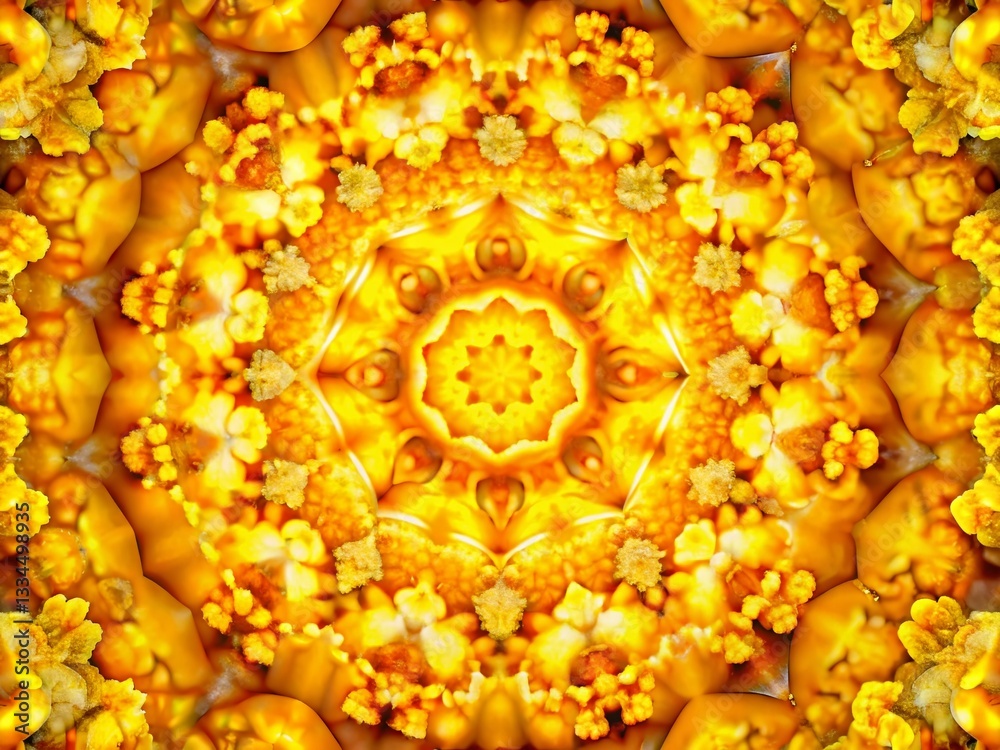 Fototapeta premium Hypnotic Yellow Popcorn Kaleidoscope: Psychedelic Abstract Portrait Background