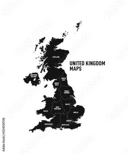 Britain map icon. UK country outline. United Kingdom administrative districts high detailed vector map by regions with editable and labelled layers