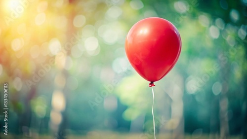 Little Red Balloon Floating Away - Joyful Childhood Memory Stock Photo