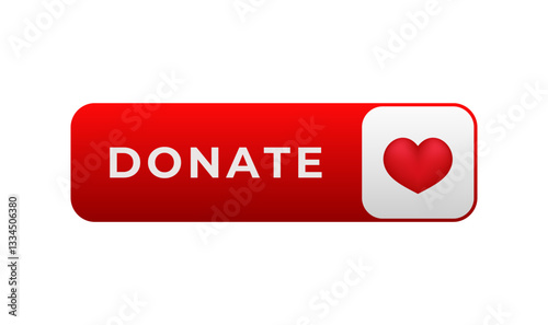 Red donate button with heart icon symbolizing charity and generosity for online contributions.